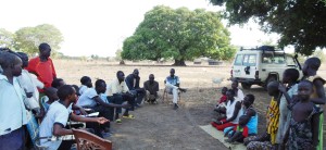 The medical team visiting a bush village to help educate the people.